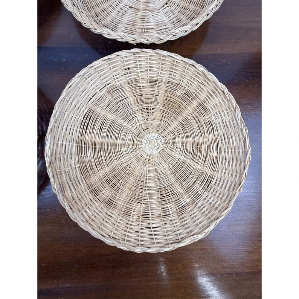 VTG Set of 4: Wicker Rattan Bamboo Round Paper Plate Holders 10